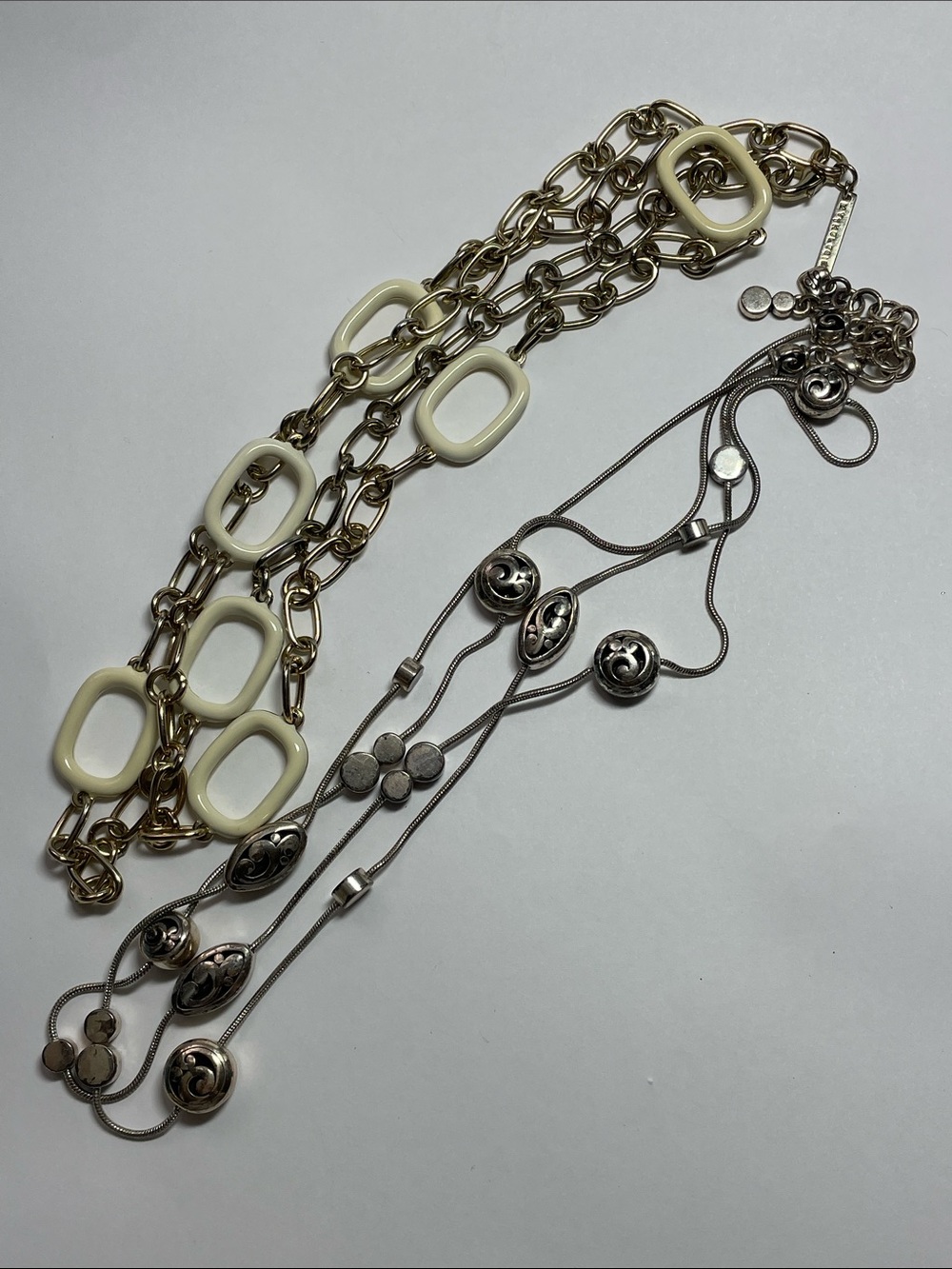 Layered Ivory and Silver Multi-Strand Women's Long Necklace